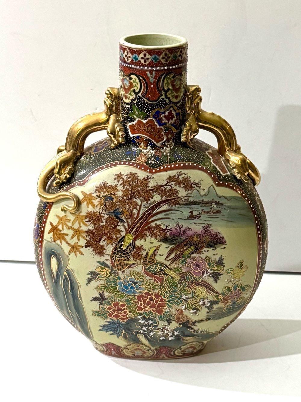 Antique/Vintage Large Signed Numbered Chinese SATSUMA Porcelain Moon Vase